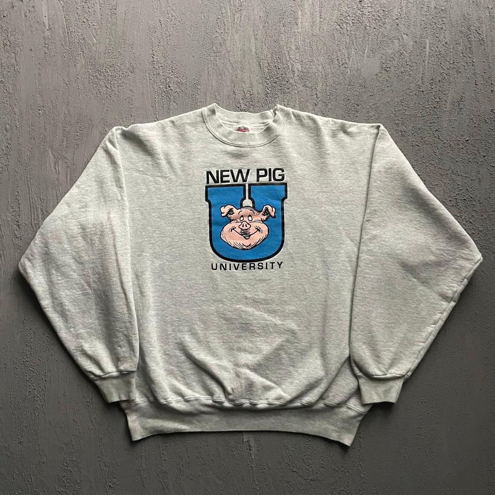 Vintage New Pig University Graphic Sweatshirt Mens XXL Grey 90s